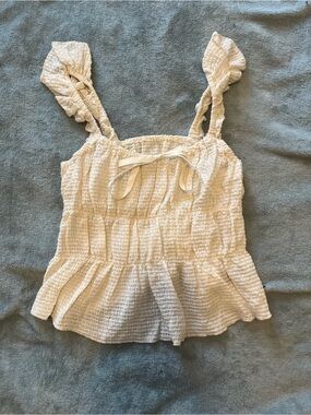 Cider Cream Textured Ruffle Strap Tank Top